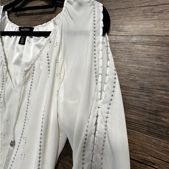 White House Black Market Cream White Off-the-Shoulder Bishop Sleeve Sundress - Picture 10 of 16